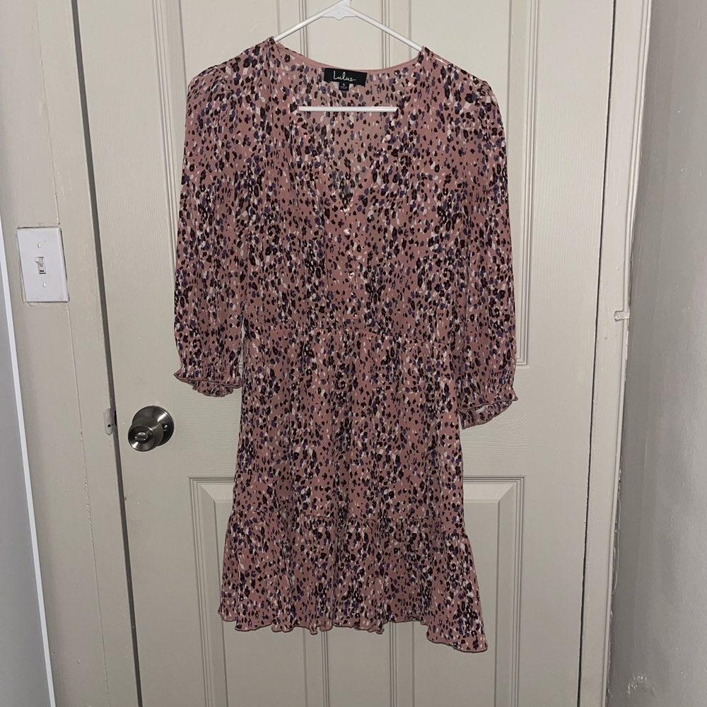 Lulus Parkside Mauve Multi Print Half-sleeve V-neck Mini Dress Pink - Size S